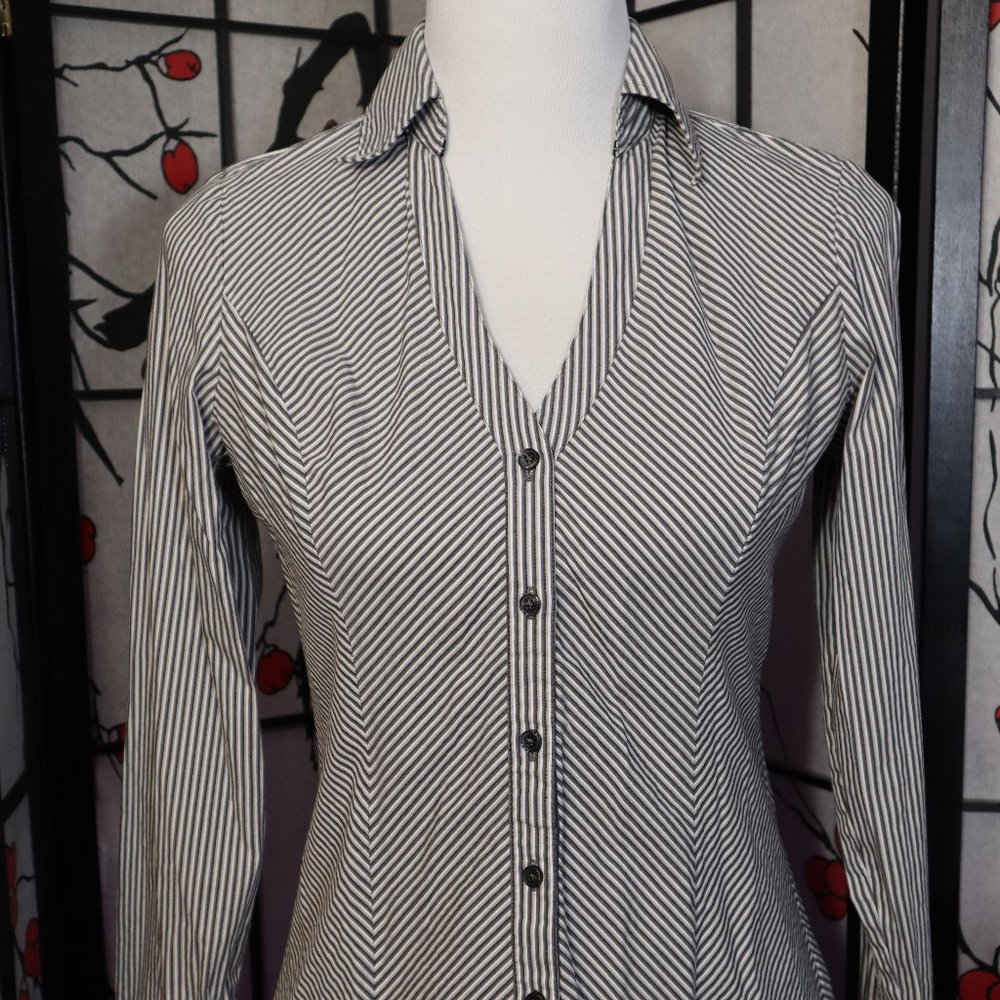 Express White, Black and Gray Strip Long Sleeve Dress Shirt, Size Small.